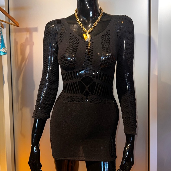 SIEMPRE Black Woven Mini Dress - Picture 1 of 4